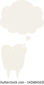 dente de desenho animado com bolha de pensamento em estilo retrô
