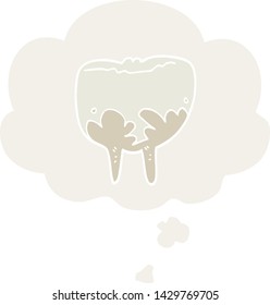 cartoon tooth with thought bubble in retro style