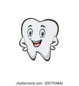 Cartoon tooth thumb up, banner for pediatric dentistry