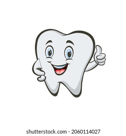 Cartoon tooth thumb up, banner for pediatric dentistry