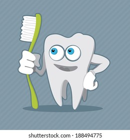 Cartoon tooth with toothbrush.