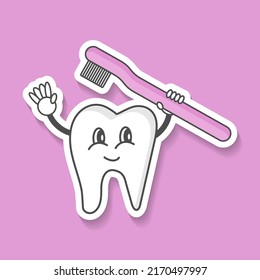 Cartoon tooth with a toothbrush. - Vector.