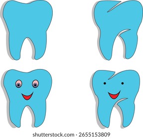 Cartoon Tooth Vector Icons – Happy and Healthy Teeth Characters for Dental Care, Pediatric, and Oral Hygiene Designs