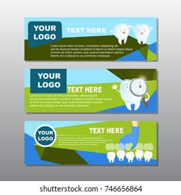 cartoon tooth wear invisible braces with banner on the gray background