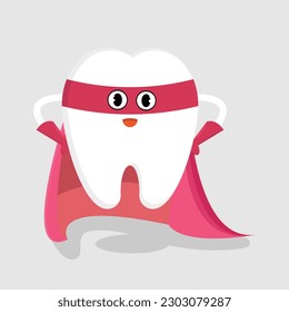 A cartoon tooth wearing a cape and a mask.