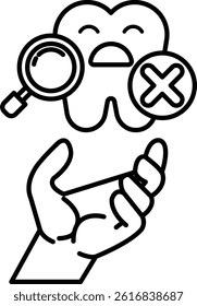 A cartoon of a toothbrush with a magnifying glass over it