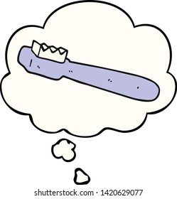 cartoon toothbrush with thought bubble
