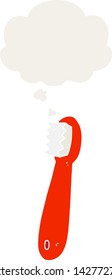 cartoon toothbrush with thought bubble in retro style