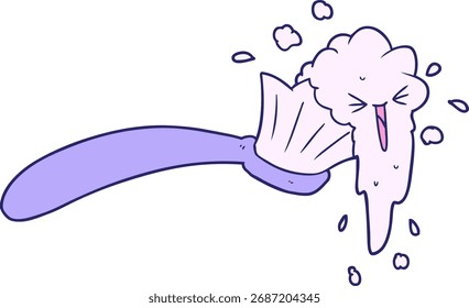 Cepillo de dientes de dibujos animados y pasta de dientes en color neón brillante