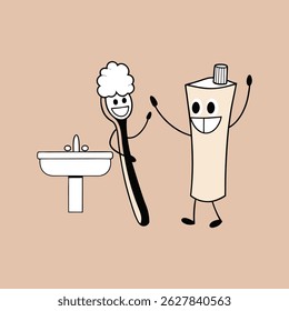 Cartoon Zahnbürste und Zahnpasta Zeichen geben eine hohe fünf Illustration