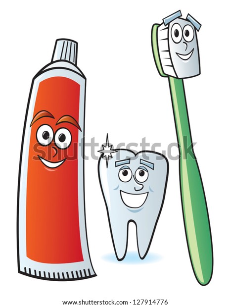 Cartoon Toothbrush Toothpaste Clean Sparkling Tooth Stock Vector ...