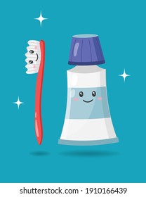Cartoon toothbrush and toothpaste. Vector illustration for kids