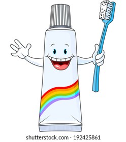 Cartoon Toothpaste Character holding toothbrush