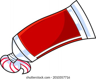 Tubo De Didentífrico De Caricatura Con Una Pasta Exprimida. Ilustración dibujada a mano vectorial aislada en fondo transparente
