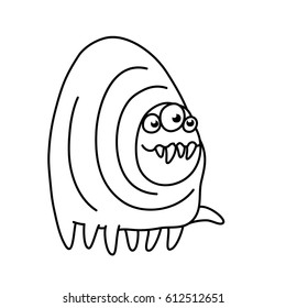 Cartoon toothy monster centipede smiles and goes. Vector illustration. Funny cute emoticon character.