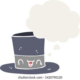 cartoon top hat with thought bubble in retro style