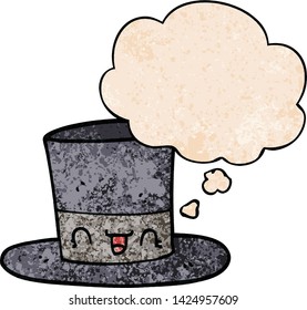 cartoon top hat with thought bubble in grunge texture style