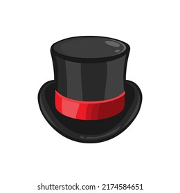 Cartoon top hat. Vintage cylinder hat in comic style. Vector illustration of  high hat isolated on white background.