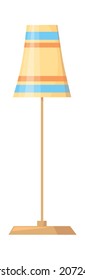 Cartoon torchere. Yellow floor lamp, illuminator with shade, vector illustration isolated on white background