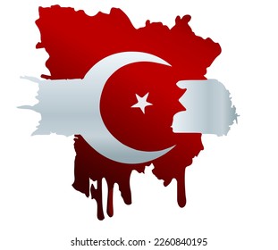 Cartoon torn flag of Turkey on white background. Vector illustration