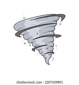 Cartoon tornado, hurricane, thunder storm, cyclone illustration in grey.