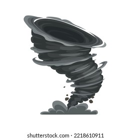 Tornado de caricatura, tormentas o vórtice torcido ciclónico, embudo aislado de huracán vectorial negro en espiral. Torbellino tormentoso de tormenta, catástrofe de desastres naturales, tifón de aire, violenta tormenta de viento