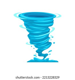 Tormenta, tornado de caricatura, vector ciclón aislado de vórtice torcido. Embudo de tifón azul, huracán en espiral, desastre natural tormentoso. Catástrofe meteorológica, tornado aéreo