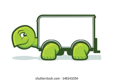 Cartoon tortoise with a box truck shell/Vector Turtle Moving Truck