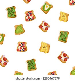 Cartoon tosts pattern. Vector illustration Great for healthy magazines, cooking web sites and restaurant newsletters. 