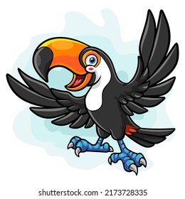 Cartoon Toucan Vogel flatternde Flügel einzeln auf weißem Hintergrund.