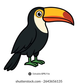 Desenho Animado Toucan Bird Ilustração Preto Amarelo Laranja Verde