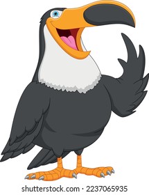 cartoon toucan bird waving on white background