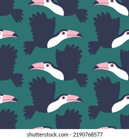 Cartoon toucan birds regular seamless pattern vector