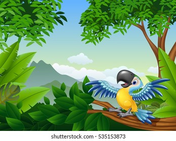 Cartoon toucan in the jungle