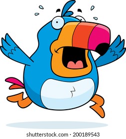 A cartoon toucan running in a panic.