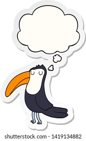 cartoon toucan with thought bubble as a printed sticker