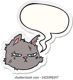 cartoon tough cat face with speech bubble sticker