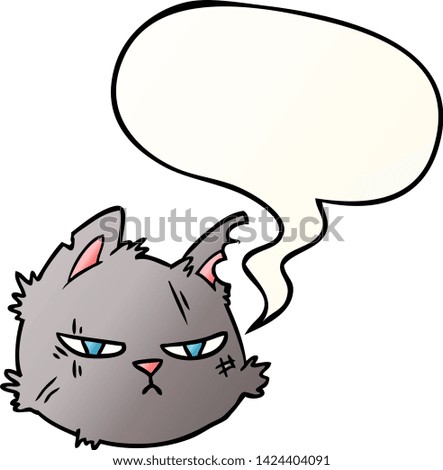 cartoon tough cat face with speech bubble in smooth gradient style