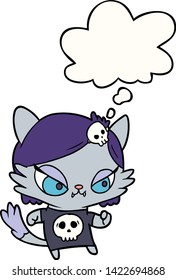 cartoon tough cat girl with thought bubble