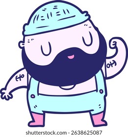 cartoon tough fisherman in bright neon colors