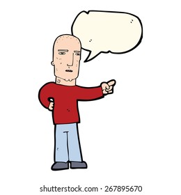 tipo duro de caricatura apuntando con burbuja de habla