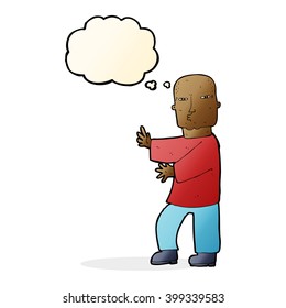 hombre duro de caricatura con burbuja de pensamiento
