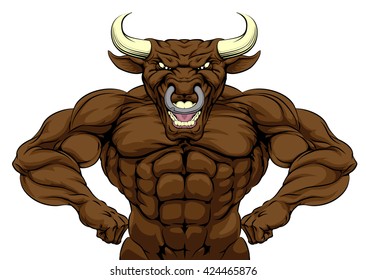 Cartoon tough mean strong Bull sports mascot