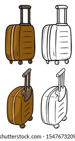 Cartoon tourist travel sturdy suitcases with handle. Isolated on white background. Vector icon for coloring.