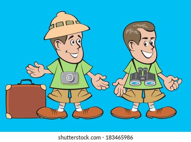 Cartoon tourists in safari costume