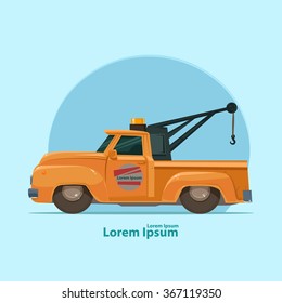 Cartoon Tow Truck, Silhouette, Vector Illustration, Side View