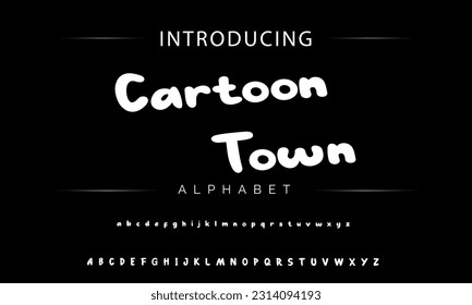 Cartoon Town Playful style font design, childish alphabet letters and numbers vector illustration