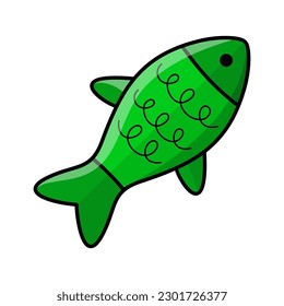 Cartoon toy fish. Cat toys for indoor cats, kitten interactive training. Accessories for pet shop. Playing supplies for domestic animals. Colorful vector isolated illustration.