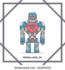 Cartoon toy robot. With a frame and on a white background. Can be used as a game or cartoon character