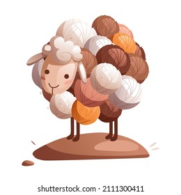 Cartoon toy sheep made of balls of wool. Detailed vector illustration.